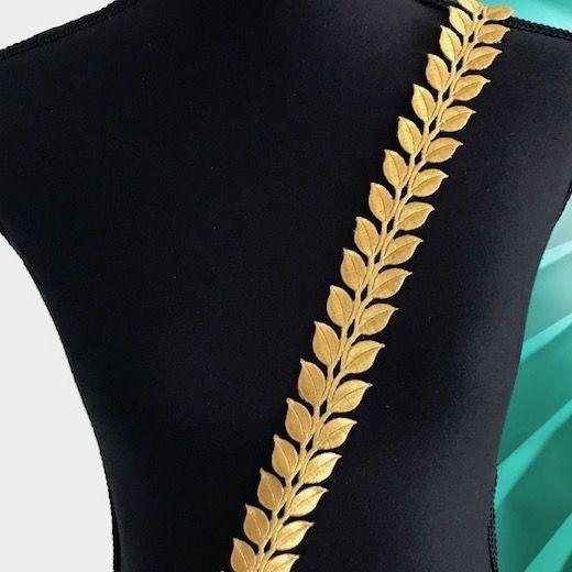 ゴールド ブレード リーフ模様 衣装用 アップリケ 刺繍ワッペン