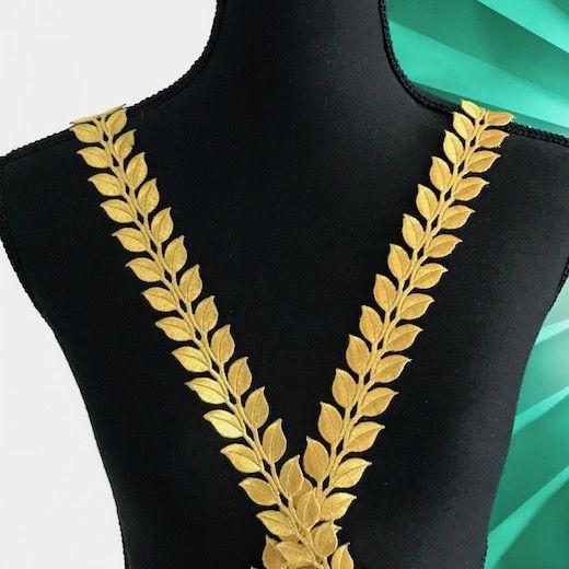 ゴールド ブレード リーフ模様 衣装用 アップリケ 刺繍ワッペン