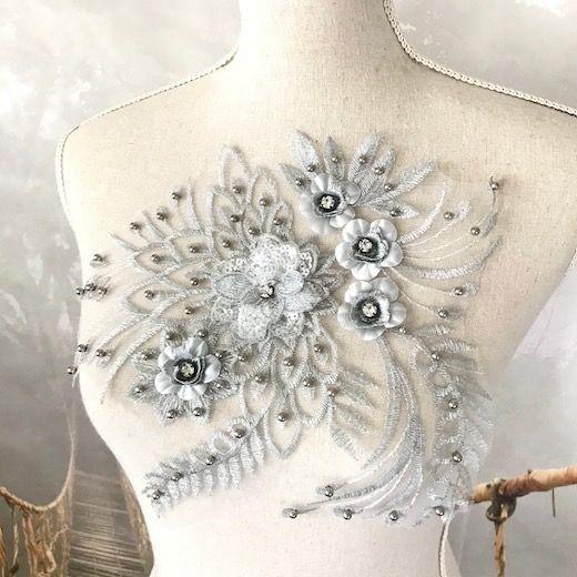 モチーフ シルバー キラキラ 花 装飾 ハンドメイド 衣装 レオタード