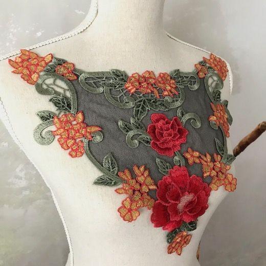 襟モチーフ つけ襟 ビンテージ バラ 襟レース 花柄 装飾 薔薇 付け襟