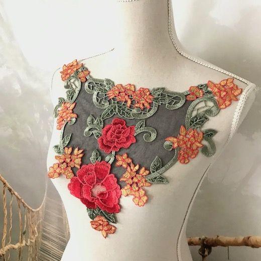 襟モチーフ つけ襟 ビンテージ バラ 襟レース 花柄 装飾 薔薇 付け襟