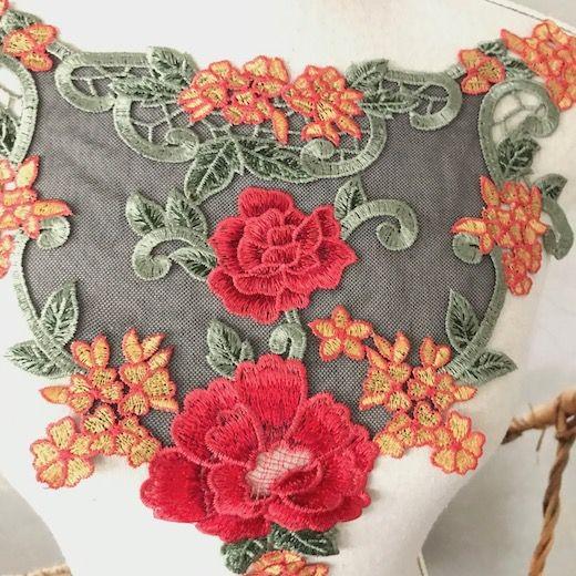 襟モチーフ つけ襟 ビンテージ バラ 襟レース 花柄 装飾 薔薇 付け襟