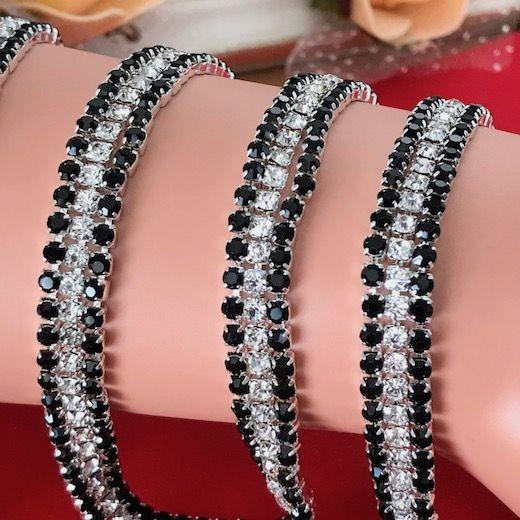 ラインストーン チェーン 衣装 3列 黒 クリスタル クリア ハンドメイド