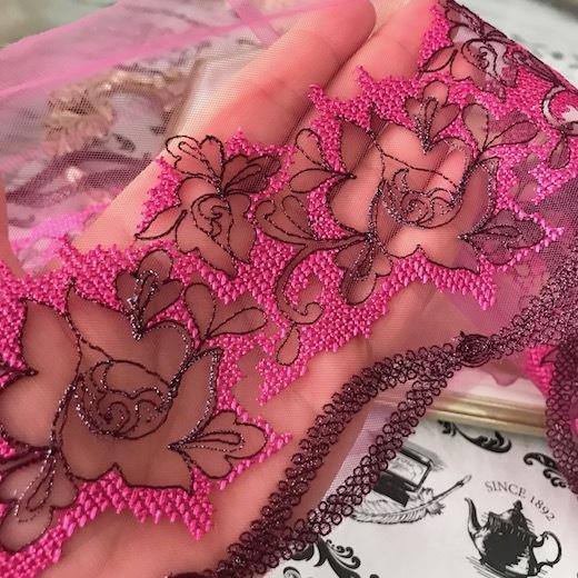 レース 手芸 幅広 バラ模様 ピンク 刺繍 リボン 手作り 素材 装飾 材料