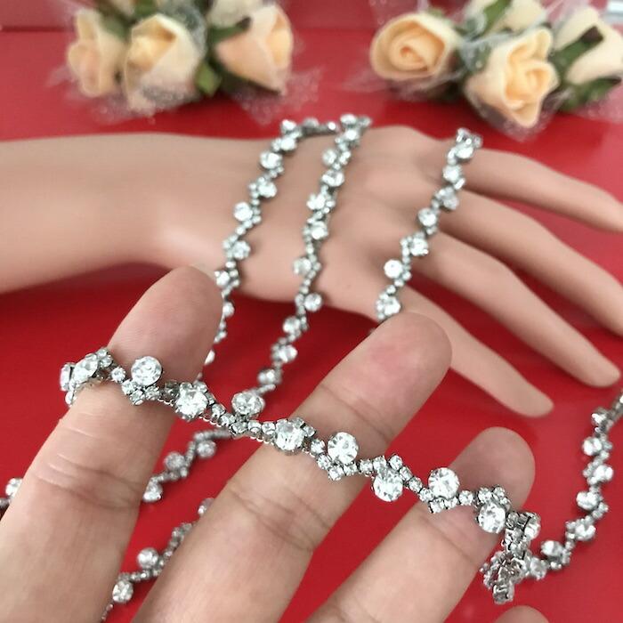 ラインストーン チェーン 台座つき 衣装 装飾 アクセサリー パーツ