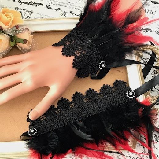 カフス レースアームカバー フェザー付き フェザーブレスレット レース