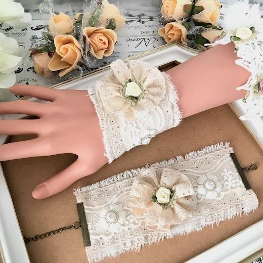 レースカフス カフス レース ロリータ バラ付き ビンテージ ローズ