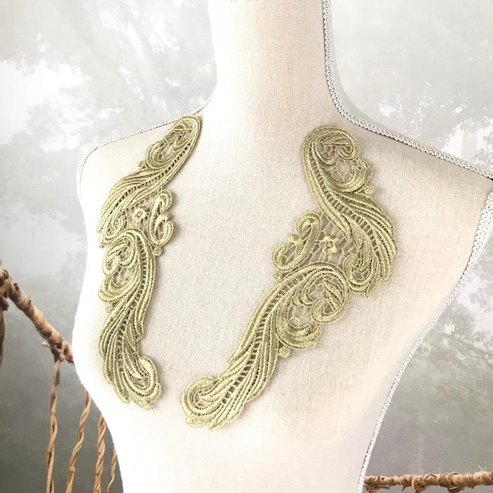 ゴールド モチーフレース 刺繍 ペアセット ハンドメイド パーツ 装飾