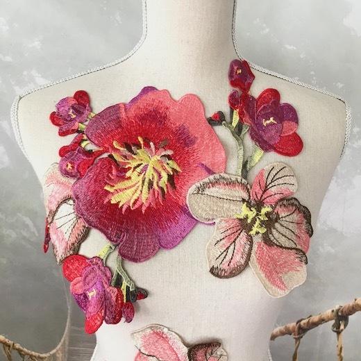 モチーフ アップリケ ピンク 花柄 モチーフレース ベリーダンス 社交  