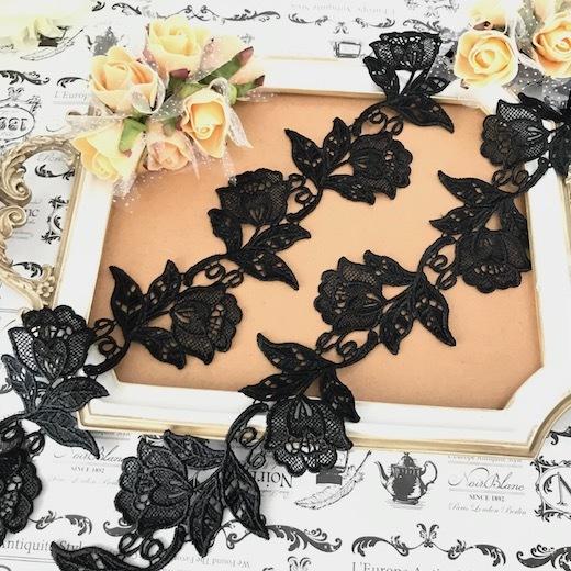 レース 手芸 バラ模様 ケミカル レース 黒 パーツ 薔薇 リボン 素材 材料 レオタード バトンモチーフ バレエ衣装 チュチュレース B1 1 Elisabeth Smile Craft Shop 通販 Yahoo ショッピング