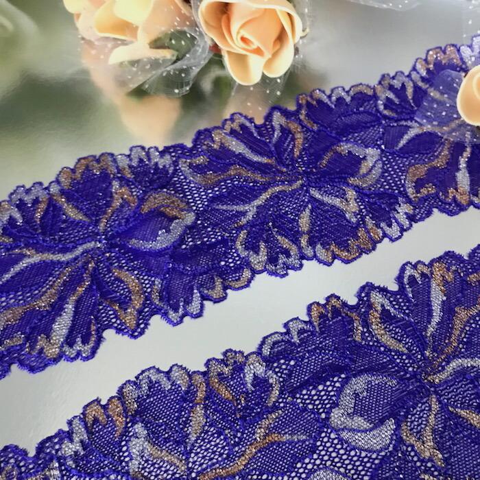 【セルシオ★花柄パープル×レース×ダブルリボン　3点セット】 レース リボン 手芸 花柄 パープル ストレッチ 花レース 装飾 衣装