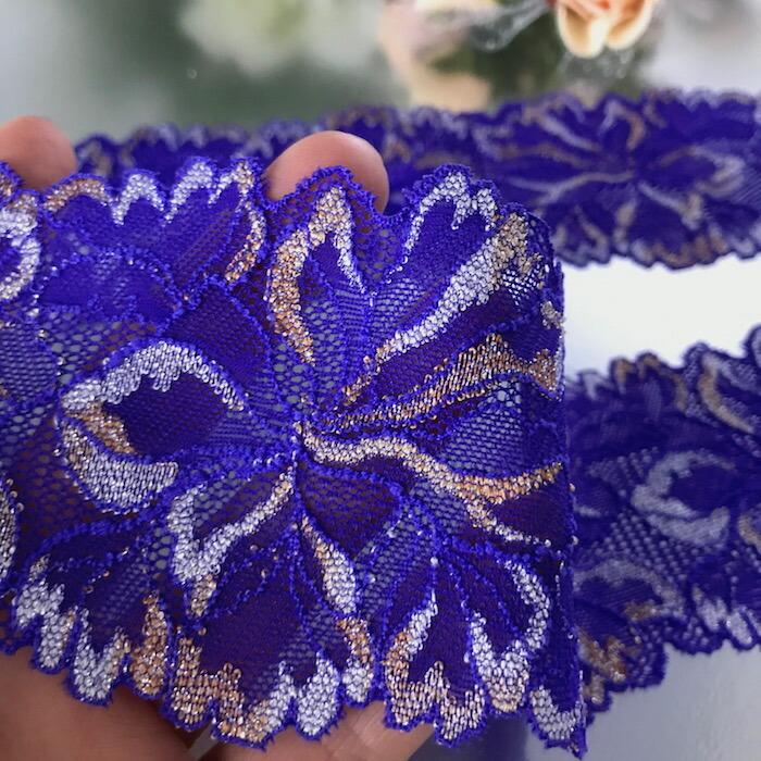 レース リボン 手芸 花柄 パープル ストレッチ 花レース 装飾 衣装  