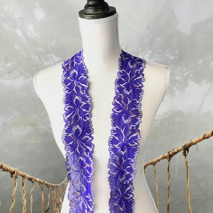 レース リボン 手芸 花柄 パープル ストレッチ 花レース 装飾 衣装