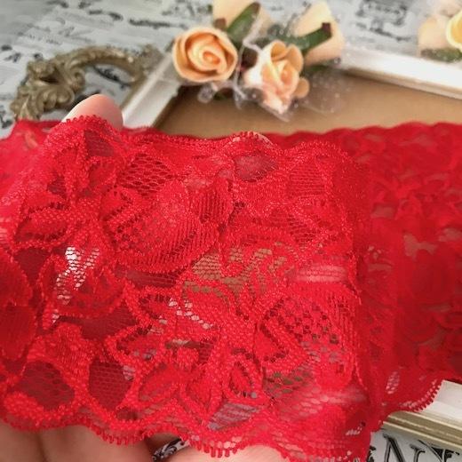 レース リボン 手芸 幅広 花レース 花柄 レッド ストレッチレース 伸縮
