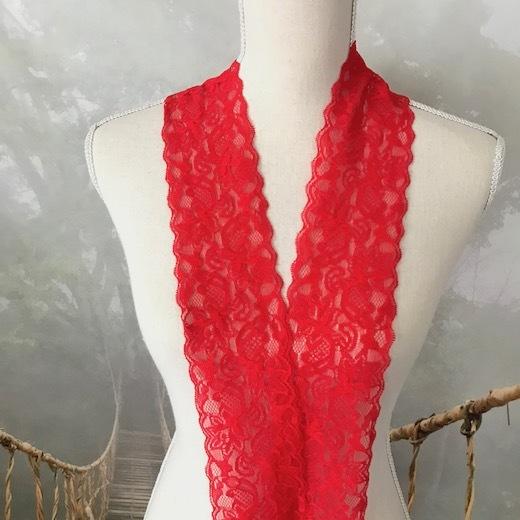 レース リボン 手芸 幅広 花レース 花柄 レッド ストレッチレース 伸縮