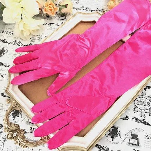グローブ ロング サテンロンググローブ ピンク 手袋 ストレッチ 衣装
