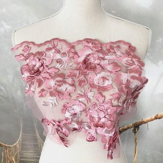 アンティーク プリンセスレース 小花と葉のアップリケ チュール付け襟 アンティーク プリンセスレース 小花と葉のアップリケ チュール