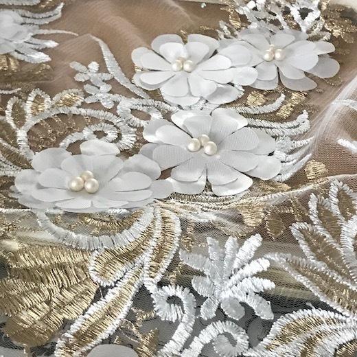 レース 幅広い リボン 手芸 ホワイト ゴールド 花 チュールレース 衣装