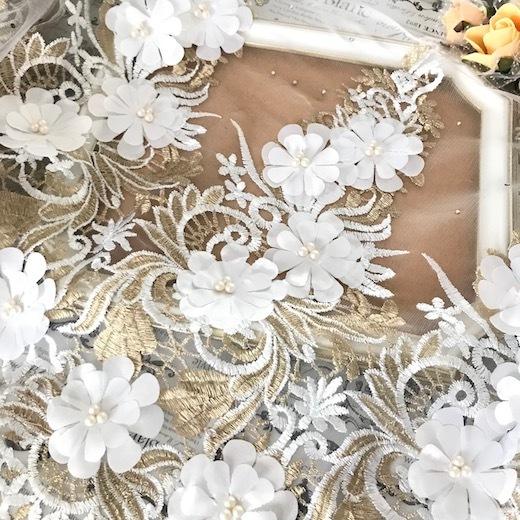 レース 幅広い リボン 手芸 ホワイト ゴールド 花 チュールレース 衣装