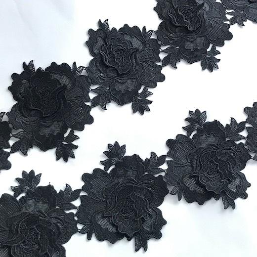 レース 幅広 手芸 花 バラ 衣装 バトン レオタード バレエ衣装 豪華な 花柄 立体的 ケミカルレース 素材 黒 ブラック 装飾 a 1 Elisabeth Smile Craft Shop 通販 Yahoo ショッピング