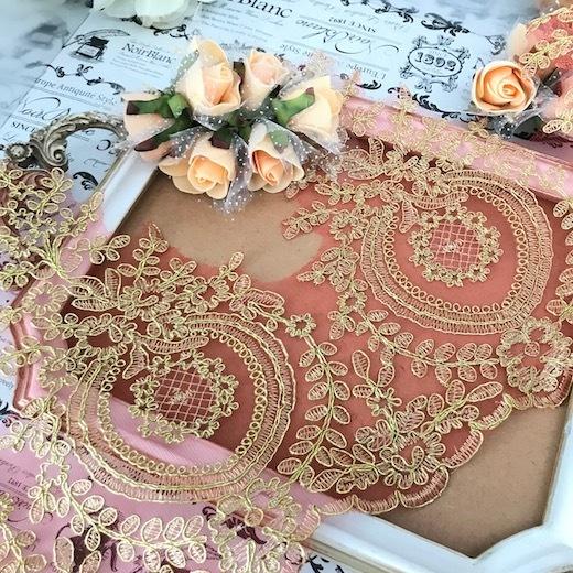 レース 幅広 手芸 ゴールド レッド 花柄 レースモチーフ 衣装 