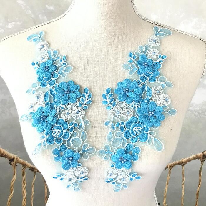 バトントワリング　衣装　レオタード　レディース　S　ブルー　バレエ モチーフ ブルー系 花 衣装作り レオタード 社交ダンス バトン