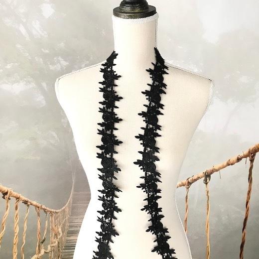 レース リボン 手芸 バラ模様 ケミカルレース 花柄 黒 薔薇 服飾 素材