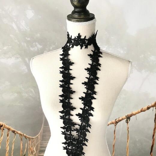 レース リボン 手芸 バラ模様 ケミカルレース 花柄 黒 薔薇 服飾 素材