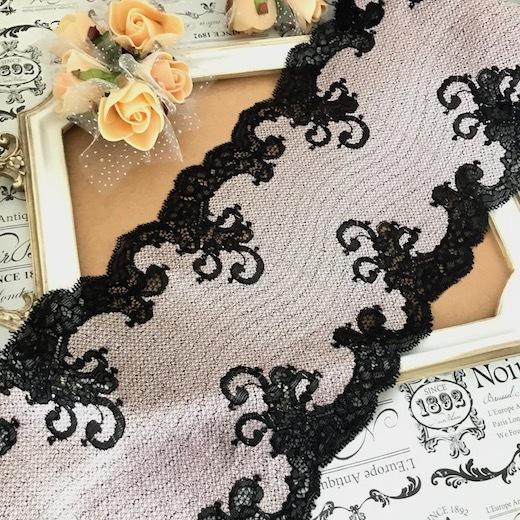 レース リボン 手芸 幅広 花レース 花柄 ブラック ピンク系 ストレッチレース 伸縮性 装飾 素材 材料 衣装 C6 1 Elisabeth Smile Craft Shop 通販 Yahoo ショッピング
