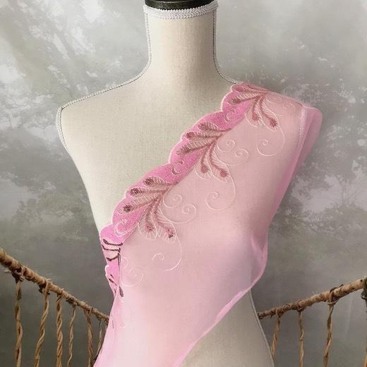 レース 手芸 幅広 フェザー模様 羽模様 ピンク系 刺繍 リボン 飾り