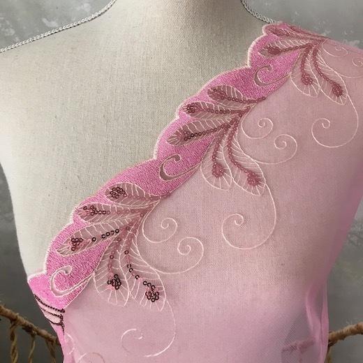 レース 手芸 幅広 フェザー模様 羽模様 ピンク系 刺繍 リボン 飾り