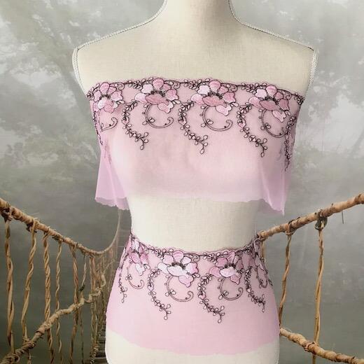 レース 幅広い 花模様 ピンク系 刺繍 手作り 飾り 素材 装飾 手芸 材料