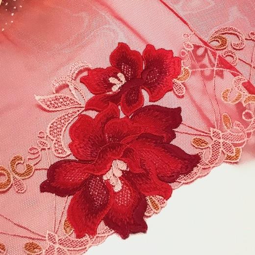 レース リボン 手芸 幅広 チュールレース 花柄 赤 レッド 衣装レース  