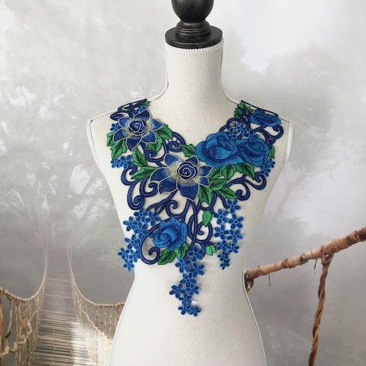 バラ 襟レース モチーフ ハンドメイド パーツ 装飾 青 襟モチーフ つけ襟 衣装 手作り ダンス コスチューム イベント ブルー E2 1 Elisabeth Smile Craft Shop 通販 Yahoo ショッピング