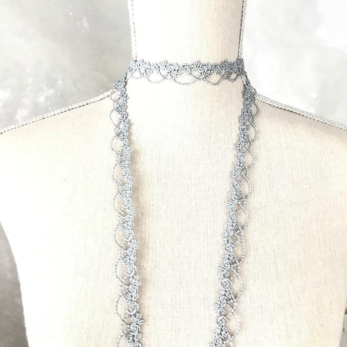 レース リボン 手芸 花柄 シルバー ブレード メタリックレース