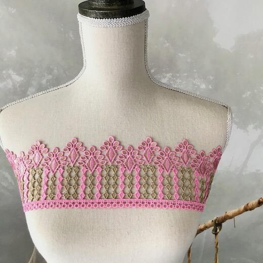 レース ピンク ゴールド 幅広 手芸 リボン 衣装 服飾 レオタード 素材