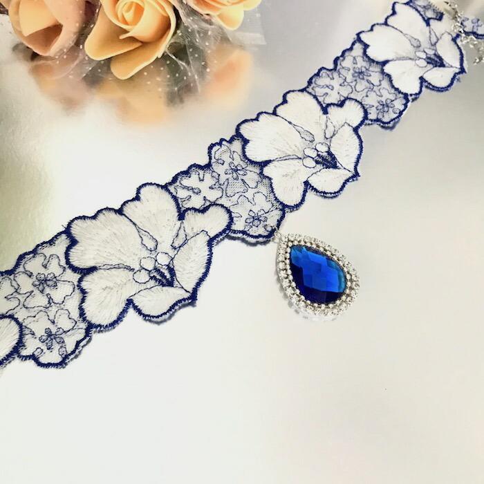Mado∕Lサイズ∕紺色花レースチョーカーレオタード白 エマカメオレースチョーカー | HirokoTokumine Mado様専用∕Lサイズ