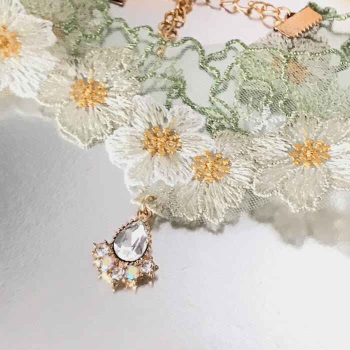 チョーカー レース レディース 花 ネックレス パステル グリーン