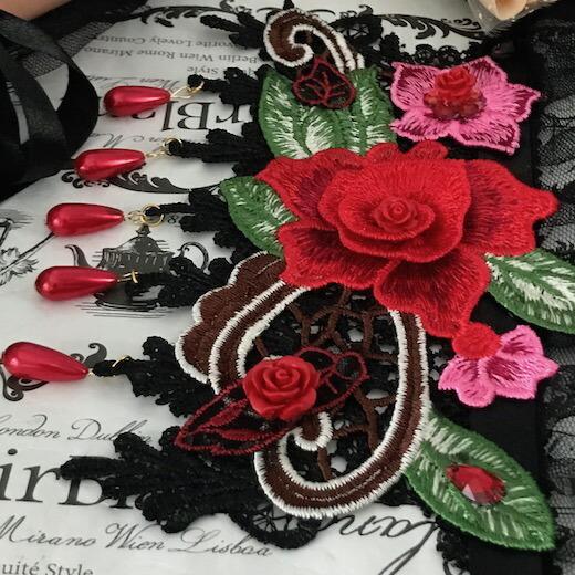 レースカフス カフス レディース ブラック ロリータ バラ付き 付け袖