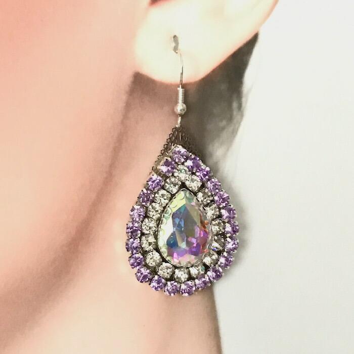 雫 ピアス ラインストーンピアス ABオーロラ パープル 衣装ピアス
