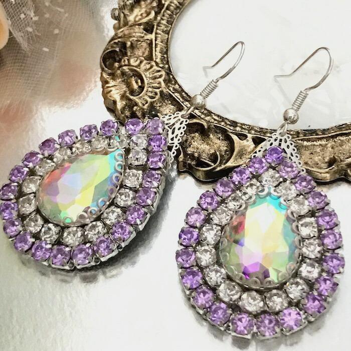 雫 ピアス ラインストーンピアス ABオーロラ パープル 衣装ピアス