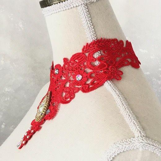 チョーカー レースチョーカー ゴージャス レッド ビジュー