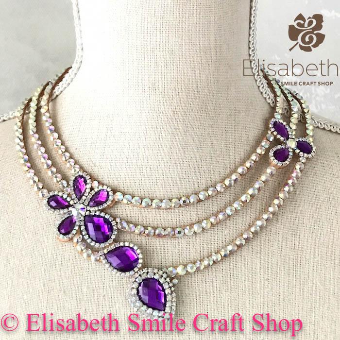 社交ダンス ラテンドレス紫ストーン ビジュー チョーカー イヤリング