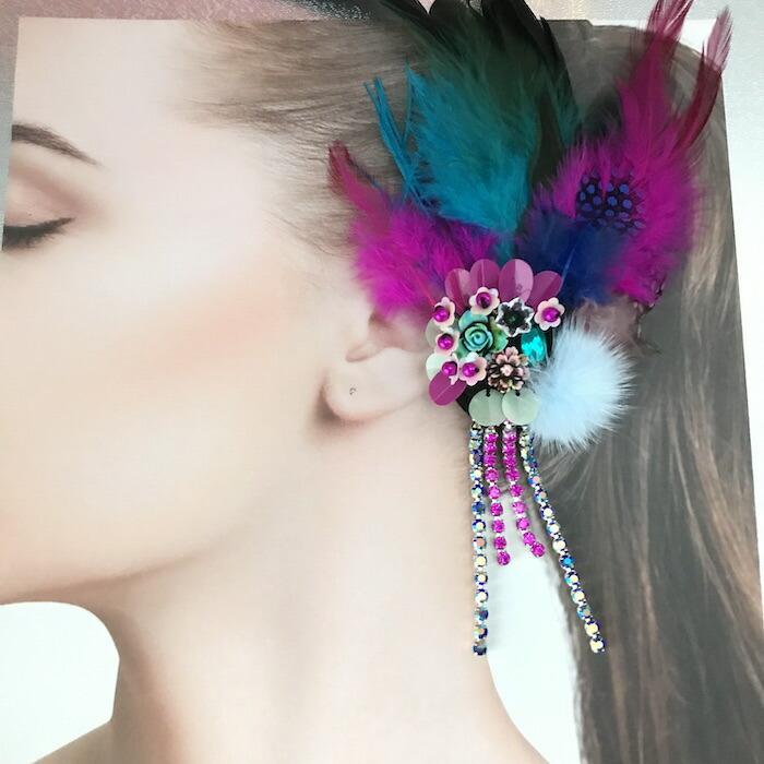 ヘア飾り ヘアアクセサリー ヘッドピース コサージュ 羽根付き 