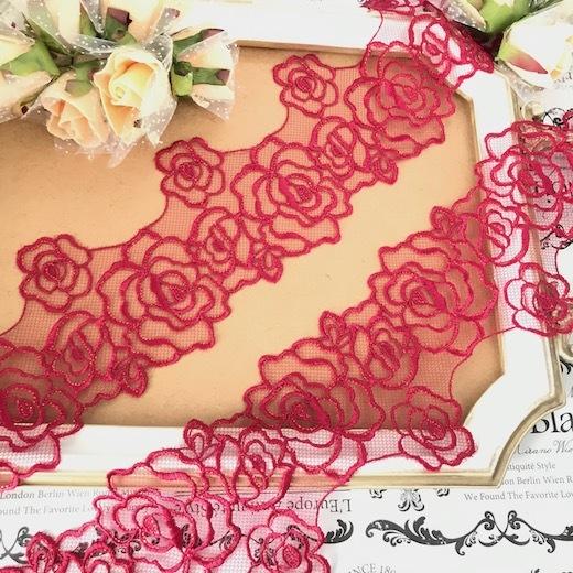 レース 手芸 リボン バラ 幅広 ローズ柄 チュールレース ラメ入り レッド 薔薇 素材 材料 花模様 バレエ衣装 装飾 ケミカルレース 赤 F3 1 Elisabeth Smile Craft Shop 通販 Yahoo ショッピング