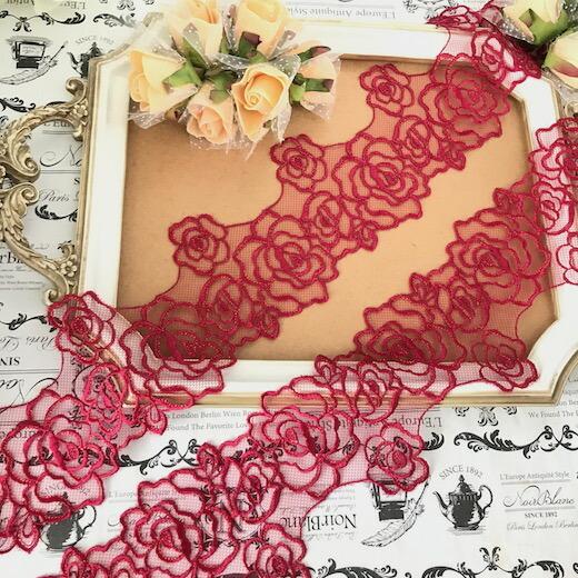レース 手芸 リボン バラ 幅広 ローズ柄 チュールレース ラメ入り レッド 薔薇 素材 材料 花模様 バレエ衣装 装飾 ケミカルレース 赤 F3 1 Elisabeth Smile Craft Shop 通販 Yahoo ショッピング