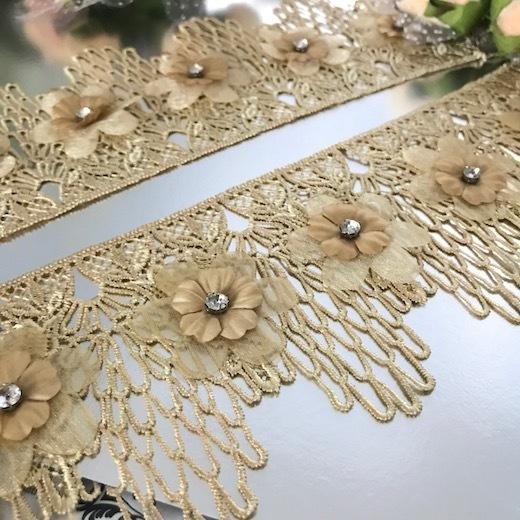レース リボン 花 手芸 幅広 ケミカルレース ゴールデン ベージュ 服飾 花模様 衣装 装飾 刺繍レース バレエ衣装 衣装作り レオタード|elisabeth|02