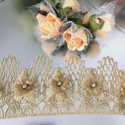 レース リボン 花 手芸 幅広 ケミカルレース ゴールデン ベージュ 服飾 花模様 衣装 装飾 刺繍レース バレエ衣装 衣装作り レオタード|elisabeth|03