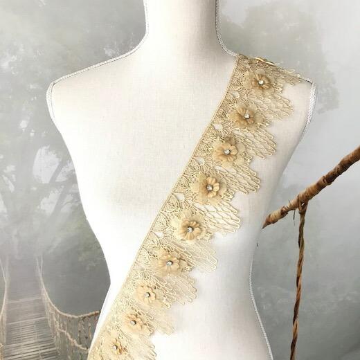 レース リボン 花 手芸 幅広 ケミカルレース ゴールデン ベージュ 服飾 花模様 衣装 装飾 刺繍レース バレエ衣装 衣装作り レオタード|elisabeth|04
