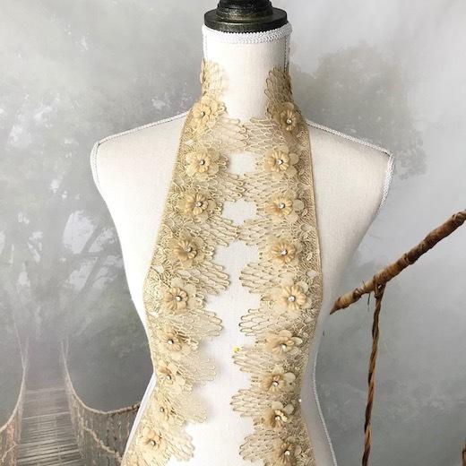 レース リボン 花 手芸 幅広 ケミカルレース ゴールデン ベージュ 服飾 花模様 衣装 装飾 刺繍レース バレエ衣装 衣装作り レオタード|elisabeth|05